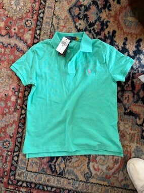 Ralph Lauren Mint Polo Shirt with Pink Pony Embroidery